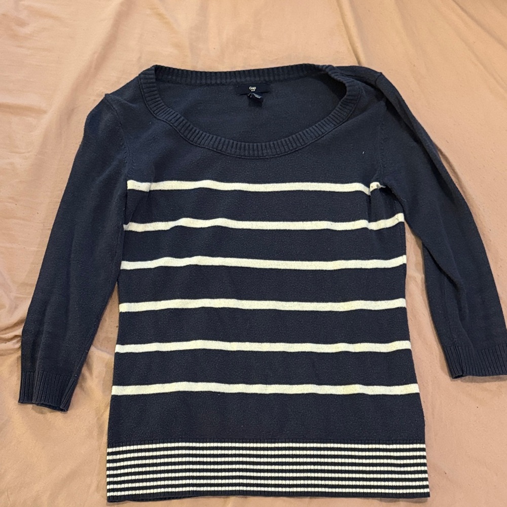 GAP Navy and Cream Striped Women's Sweater
